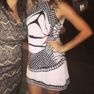 Black & white patterned dress with open back